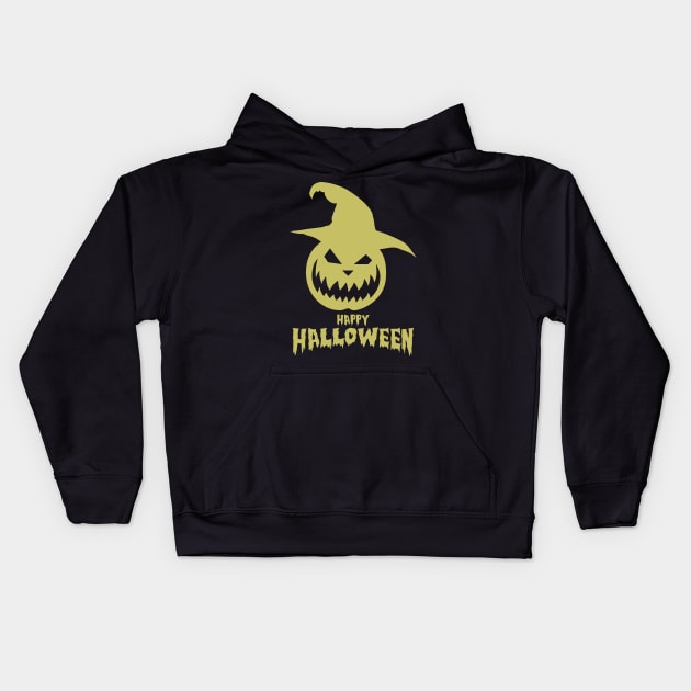 Happy Halloween With Gold Scary Pumpkin Kids Hoodie by anbartshirts